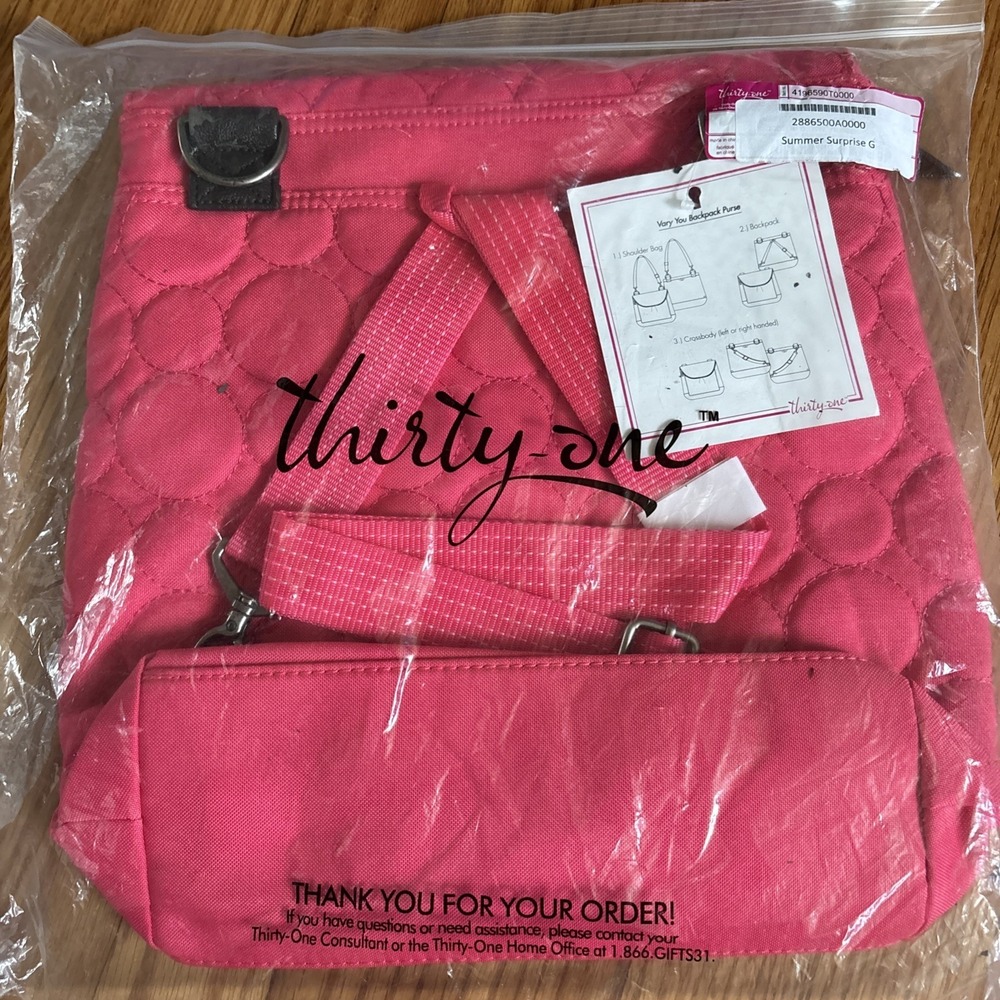 Thirty-One Bright Pink Quilted Backpack Crossbody Tote Messenger Bag *READ* New